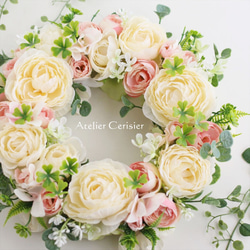 【早割】☆ラナンキュラス リース＜アーティフィシャルフラワー＞クリーム ピンク 30センチ 3枚目の画像