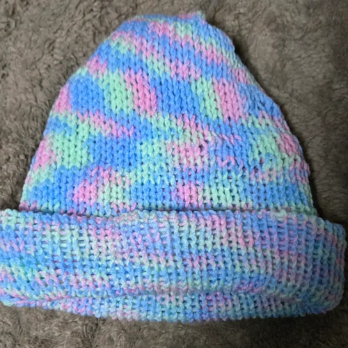 ハンドメイド】手編み ニット帽 水色 ニット帽・ビーニー マンボウ