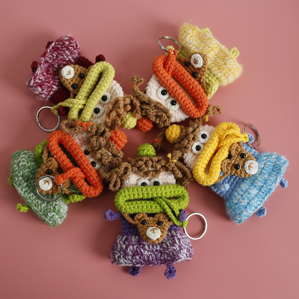 手作り 刺繍 毛糸 かぎ針編み キーポーチ キーホルダー バッグチャーム