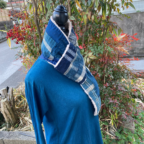 B2 襤褸 マフラー スヌード 古布 リメイク 藍染 藍染め パッチワーク