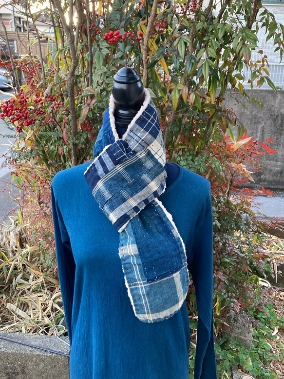 藍染絣パッチワークショートパンツ襤褸古布リメイク 藍染絣パッチ