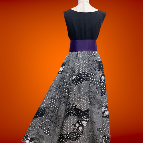 素材で魅せる 正絹 フレアーワンピース 高級感 着物ワンピース L～2L