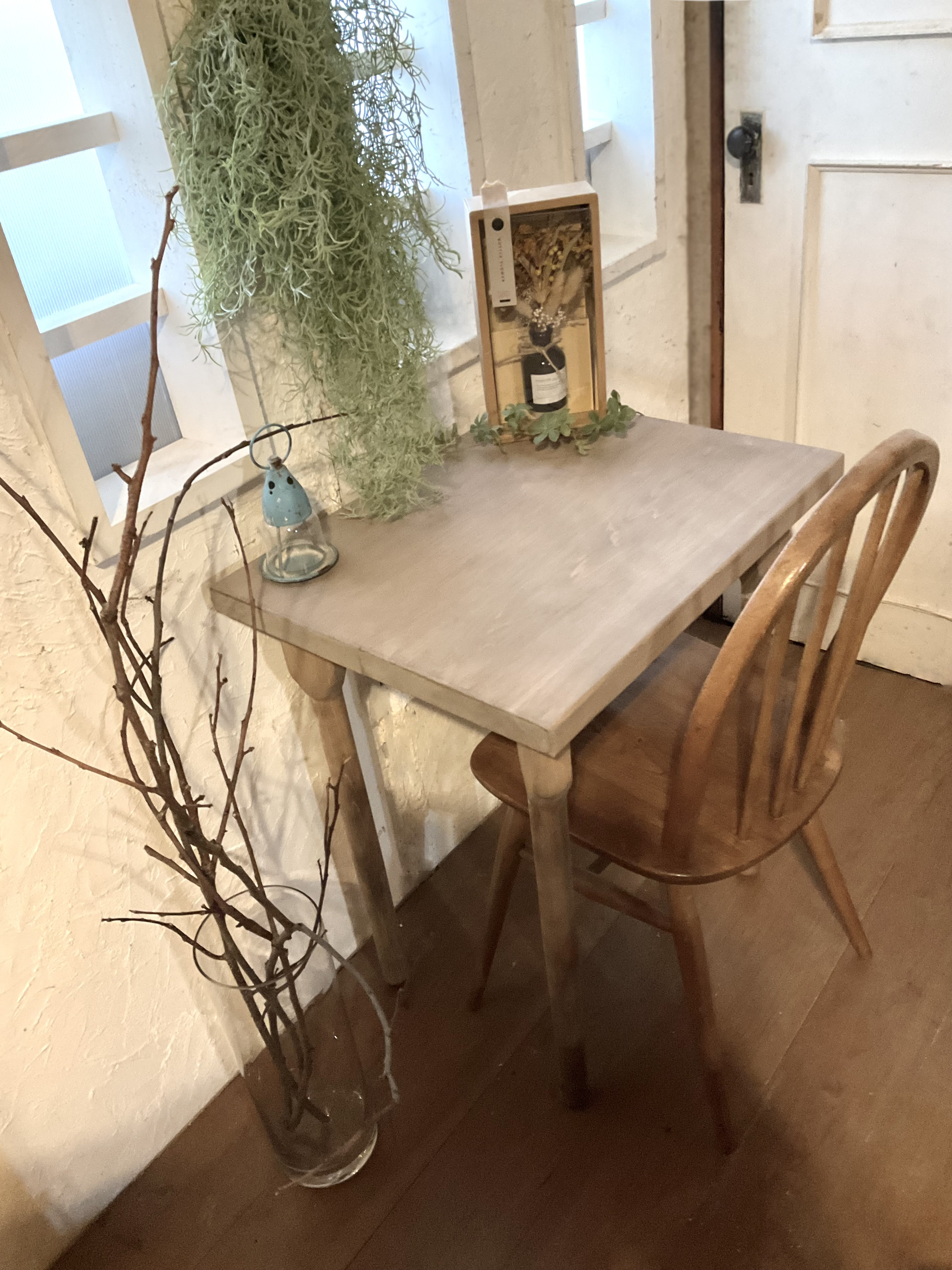 海辺の流木風　流木色仕上　#ネイルテーブル　ヒノキ天板横60cm 約47㎝　板厚約36ミ　カウンターテーブル