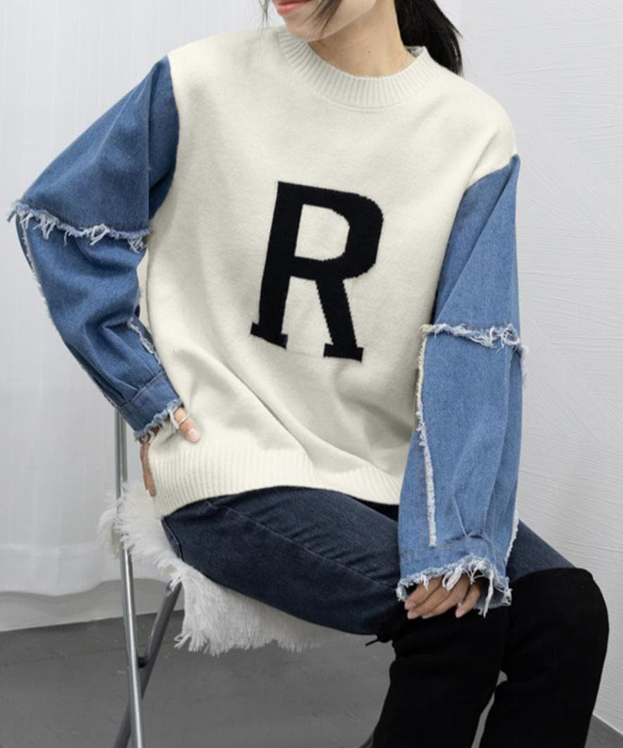 【ラス２】大きいサイズ レディース トップス　異素材　春夏 秋 新品 長袖ｌ