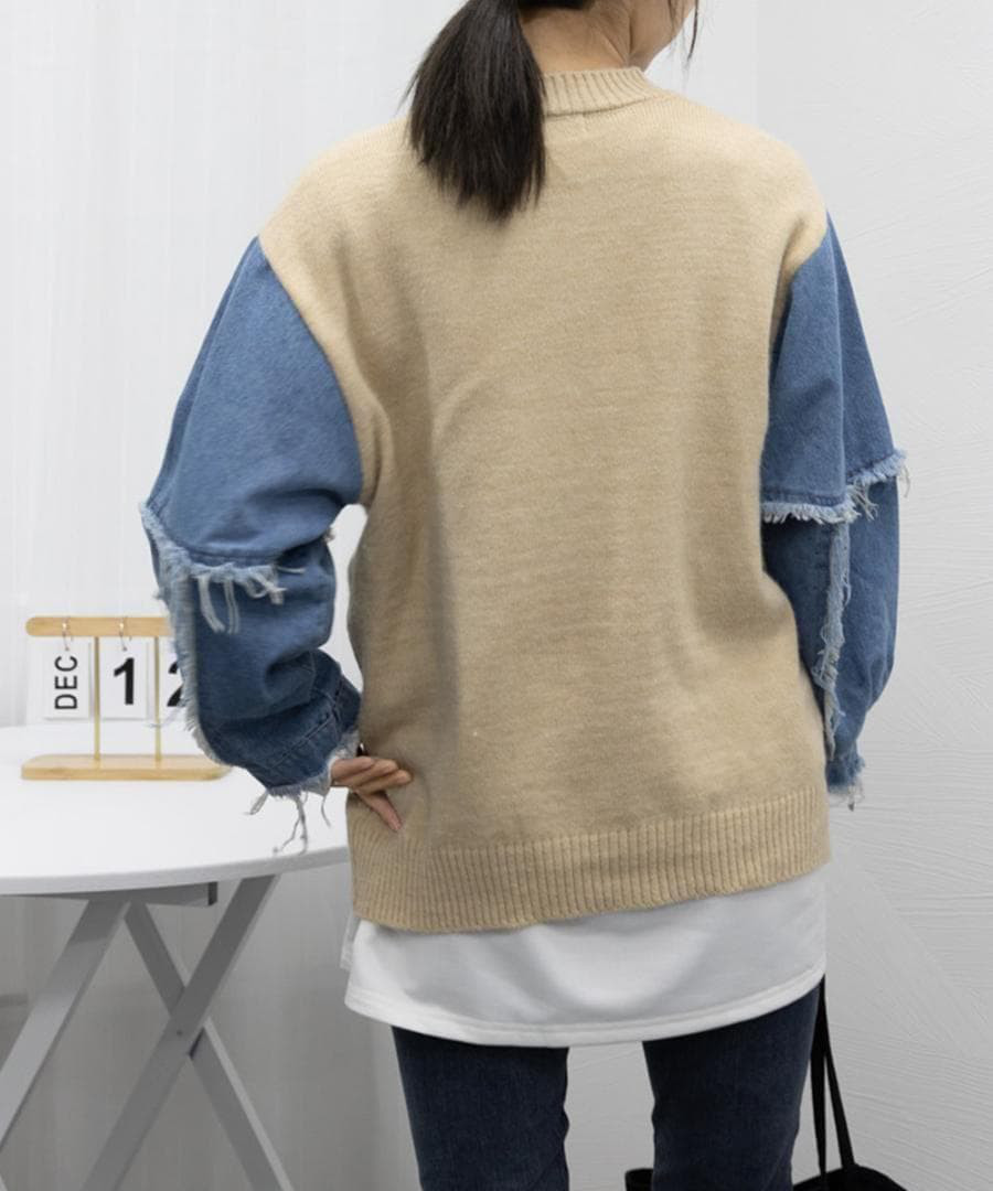 【ラス２】大きいサイズ レディース トップス　異素材　春夏 秋 新品 長袖ｌ