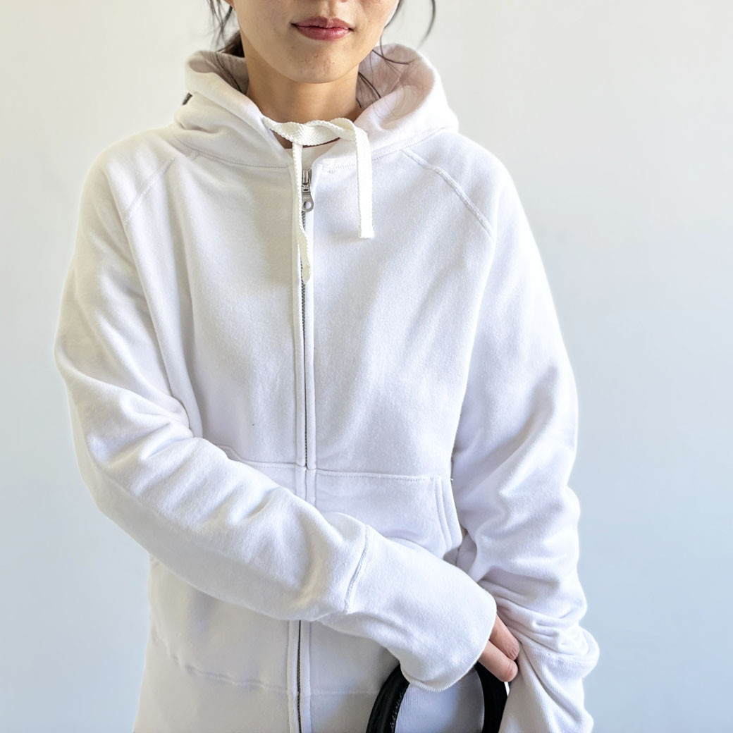 【日本製】吊り裏毛ジップアップパーカー＿ホワイト