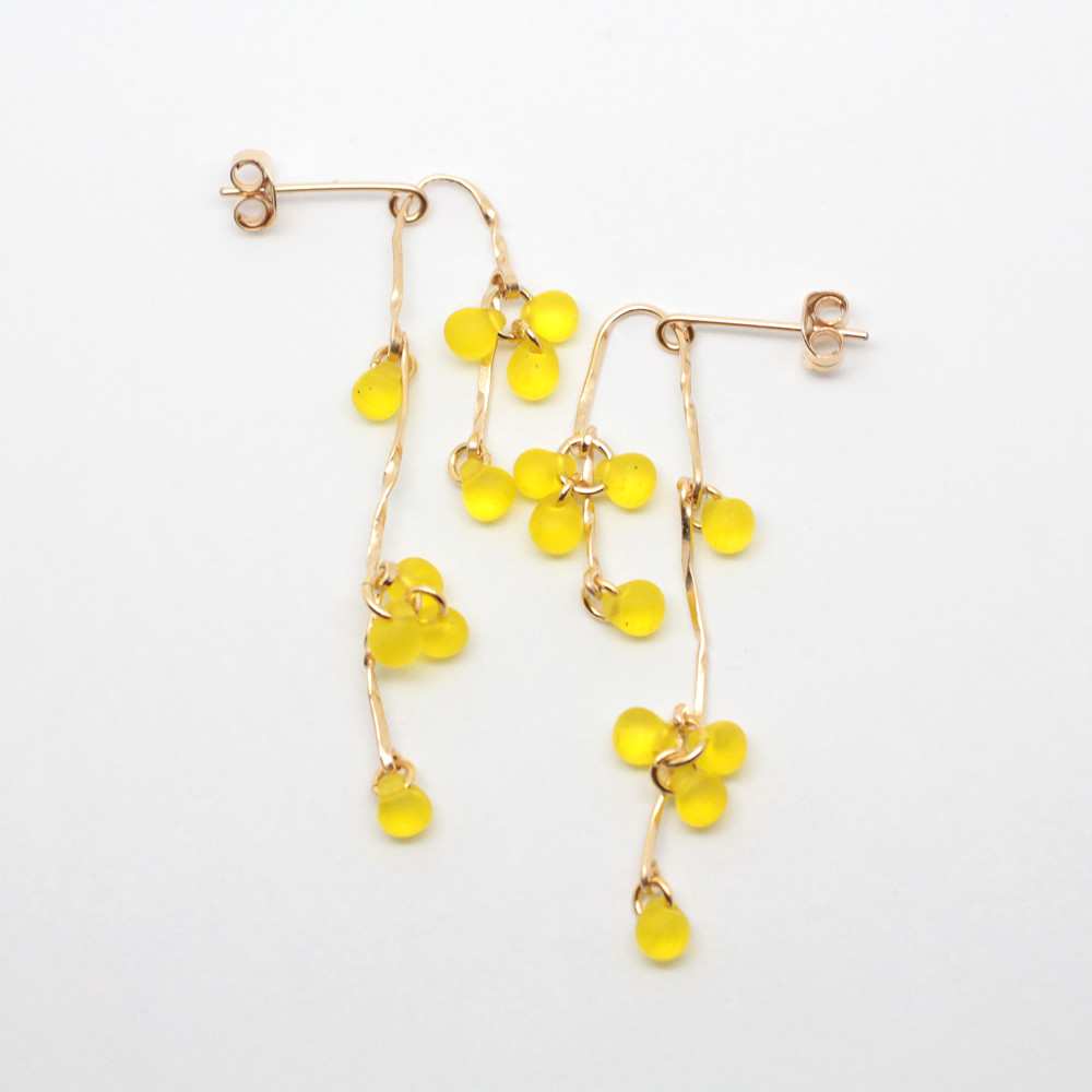 【ガラス】ミモザロングピアス　K14GF　P1437YE