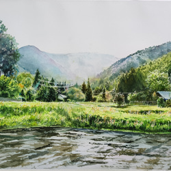 絵画 水彩画 風景画 画題 「晩秋の川景色」 絵画 yamakasumi56 通販