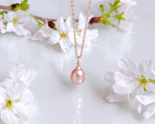 人と被らない 桜色 ピンク しずく パール ネックレス 14kgf フォーマル