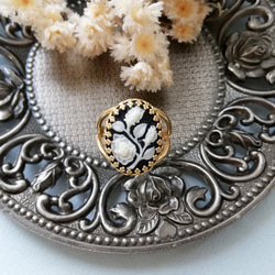 ヴィンテージフラワーカメオ ブルー オーバル リング 指輪 / 18x13mm