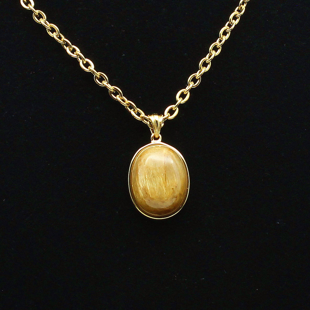 一点物 タイチンルチルクォーツ ネックレストップ ゴールドルチル 太針 約4g 天然石 オーバル型 ギフトにも　京海堂