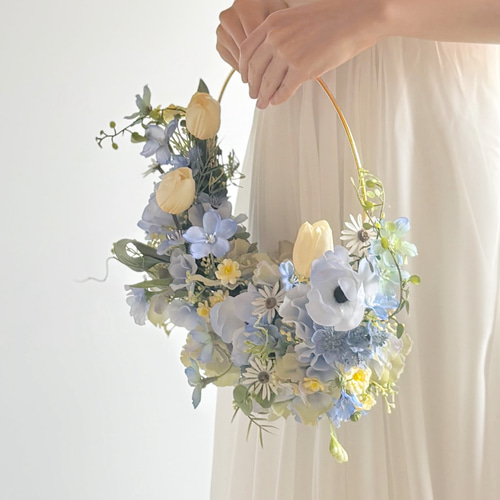 前撮りに人気】イエローチューリップのナチュラルフープブーケ