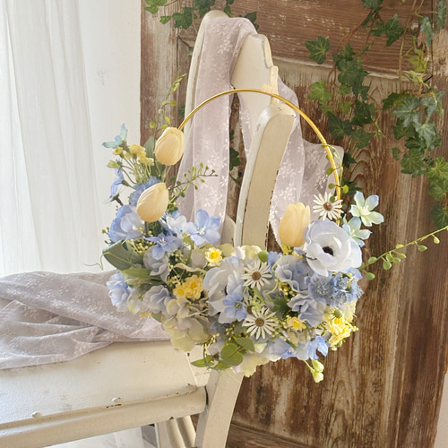 前撮りに人気】イエローチューリップのナチュラルフープブーケ