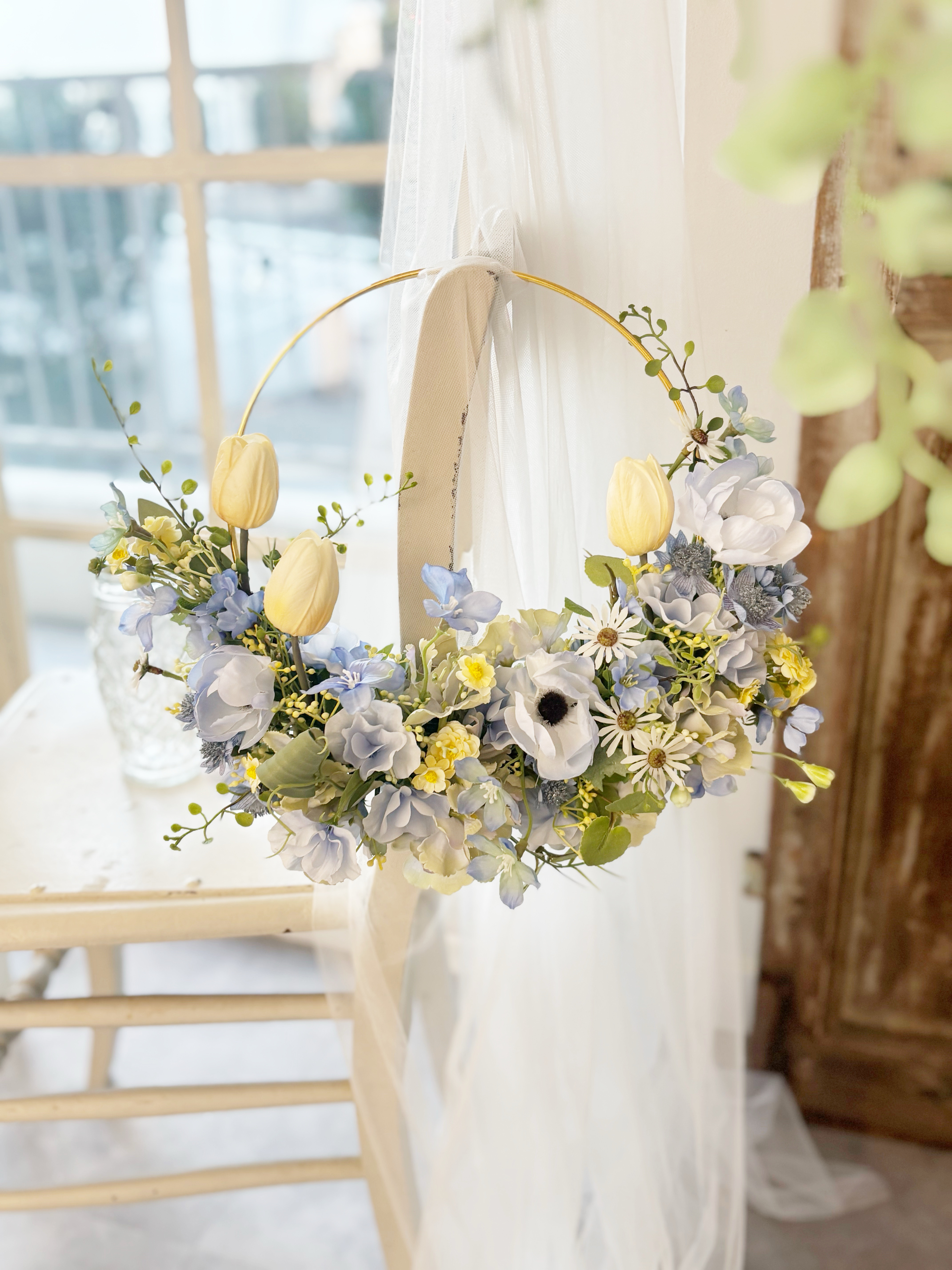 前撮りに人気】イエローチューリップのナチュラルフープブーケ