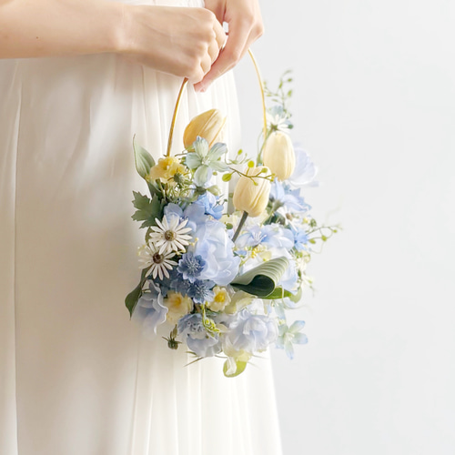 前撮りに人気】イエローチューリップのナチュラルフープブーケ