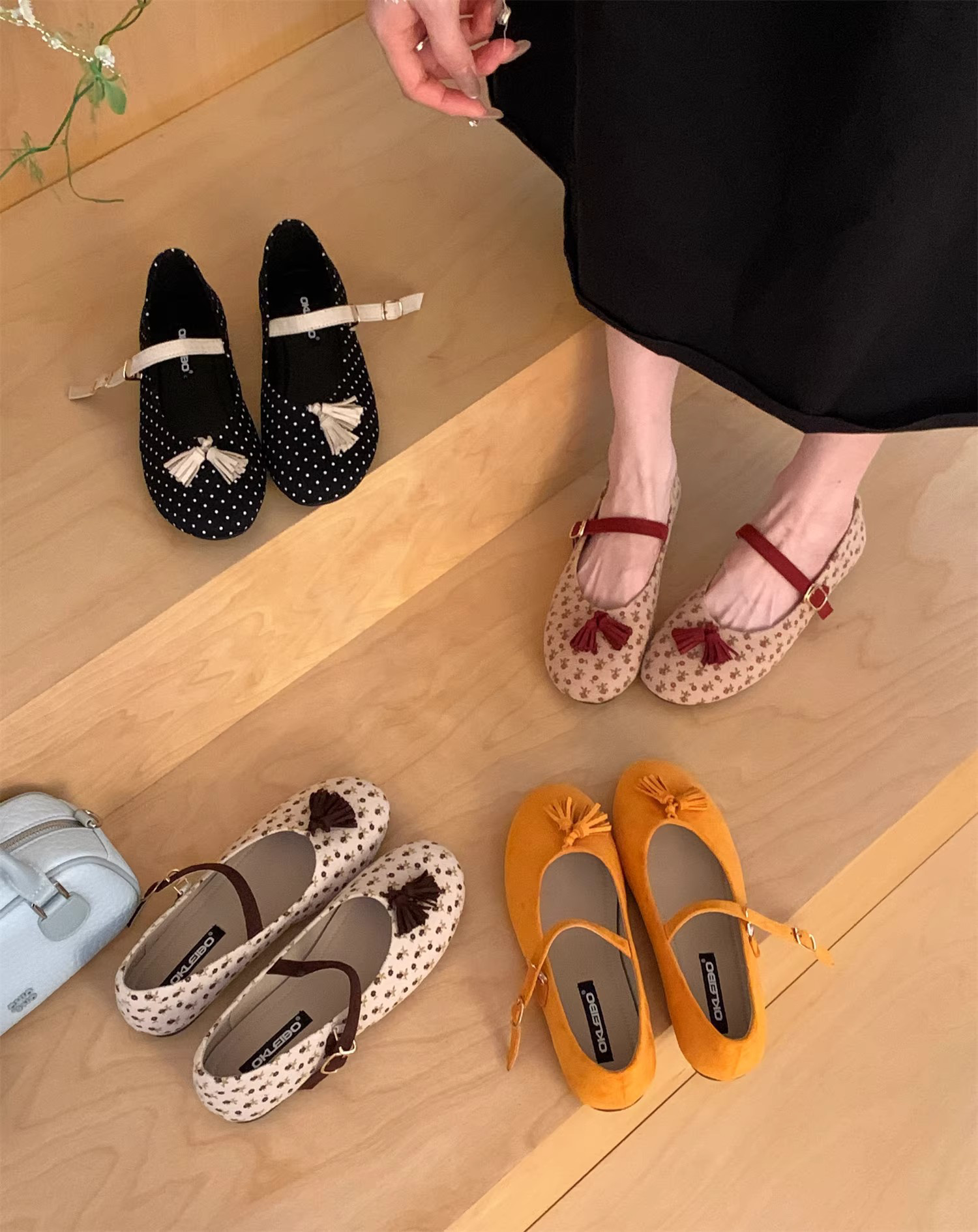 レトロ アート風 メリージェーン フラット ラウンドトゥ ストラップ付き22.5-25cm#1359