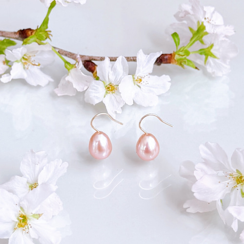 人と被らない 桜色 ピンク しずく 淡水パール ピアス イヤリング