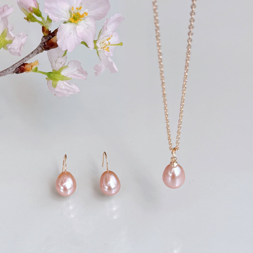 人と被らない 桜色 ピンク しずく 淡水パール ピアス イヤリング