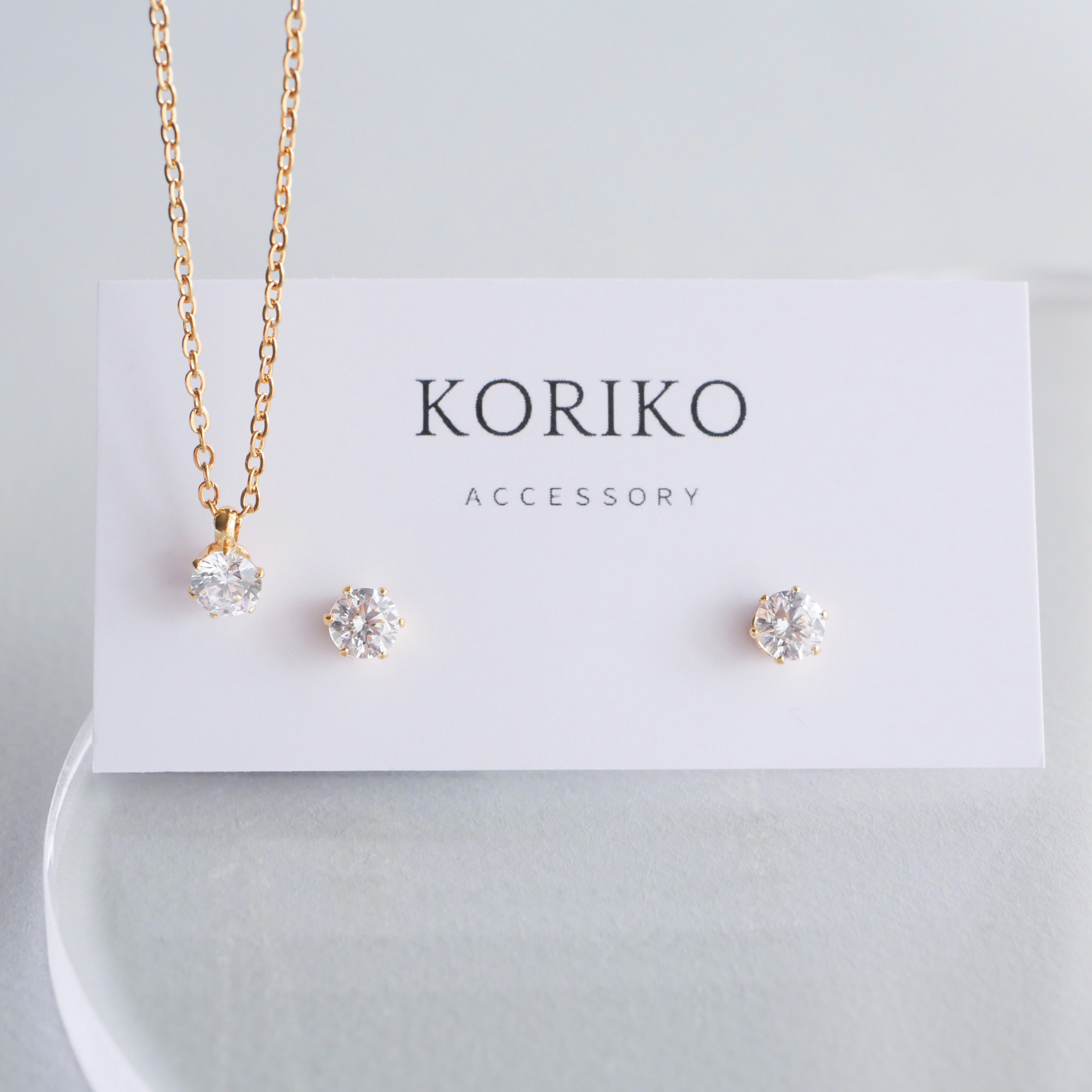 Heart&Cupid/CZダイヤ 一粒ピアス&ネックレス　４ｍｍ　サージカルステンレス　金アレ対応　つけっぱなしOK