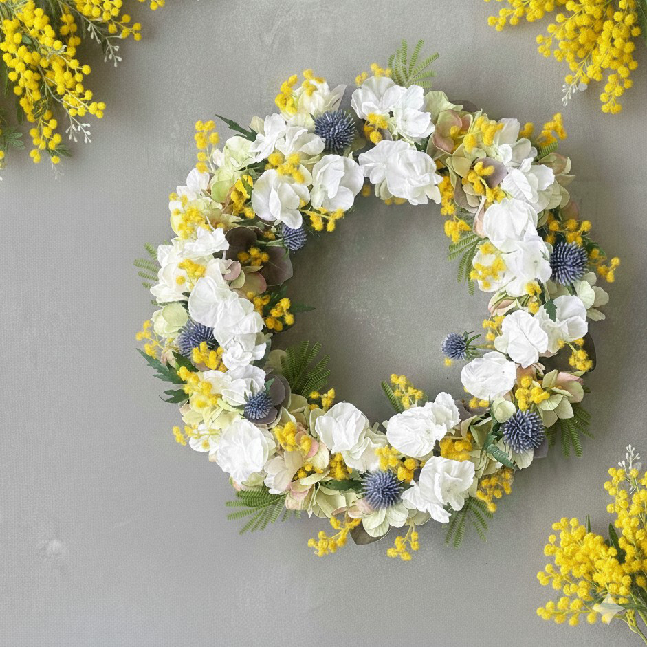 ＊NEW＊ミモザと白いスイトピーの大きなリース