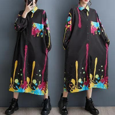 ワンピース　ロング　ペイント　大きいサイズ レディース 秋冬　春 新品 長袖u