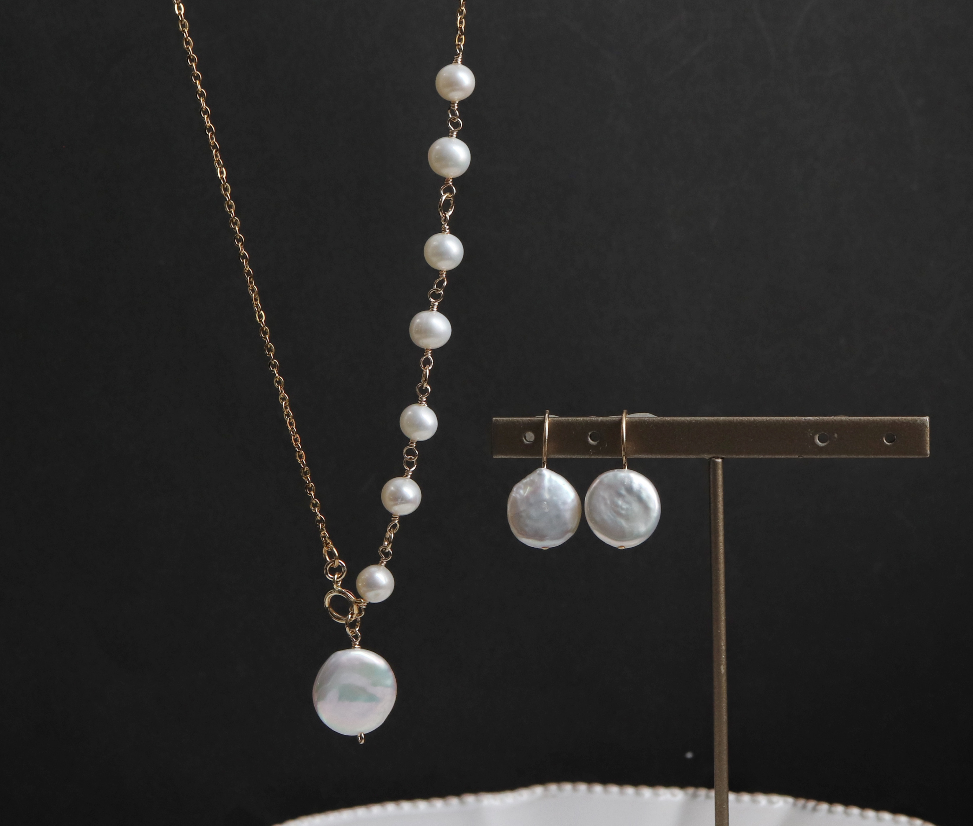 淡水パールの2点セット・4wayパールネックレス+ミニコインパールピアス