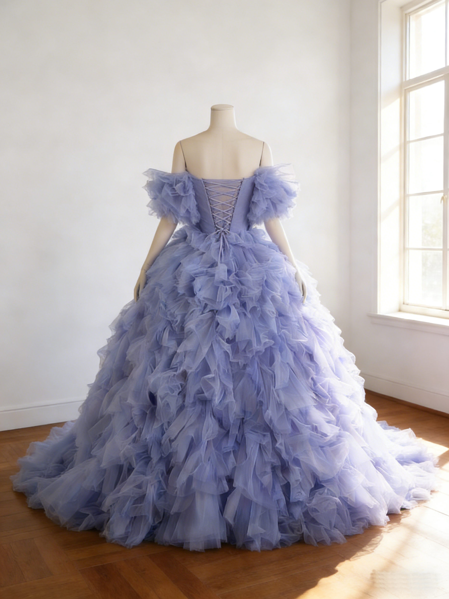 カラードレス   オーキッド  もこもこドレス オフショルダー  華やかなトレーン  結婚式  前撮り