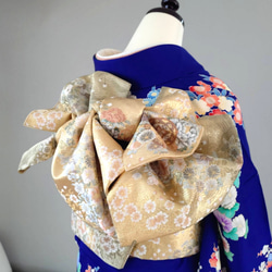 セール＊可憐な華紋 振袖用祝い帯 作り帯付け帯 胴巻き〜90cm シルク