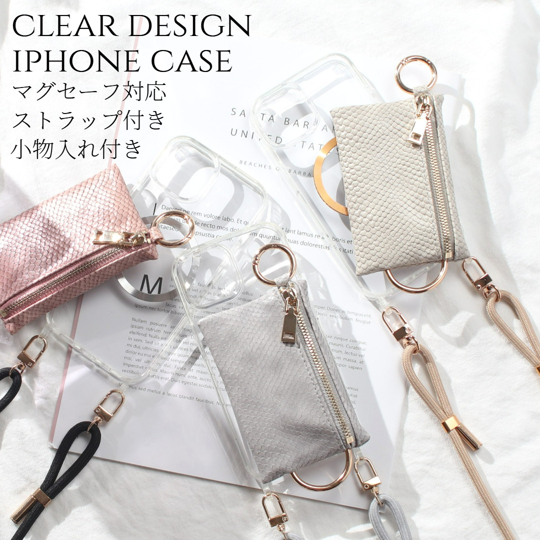 iPhone12 ケース クリア 小銭入れ 12mini 12Pro MAX MagSafe ストラップ 肩掛け お財布