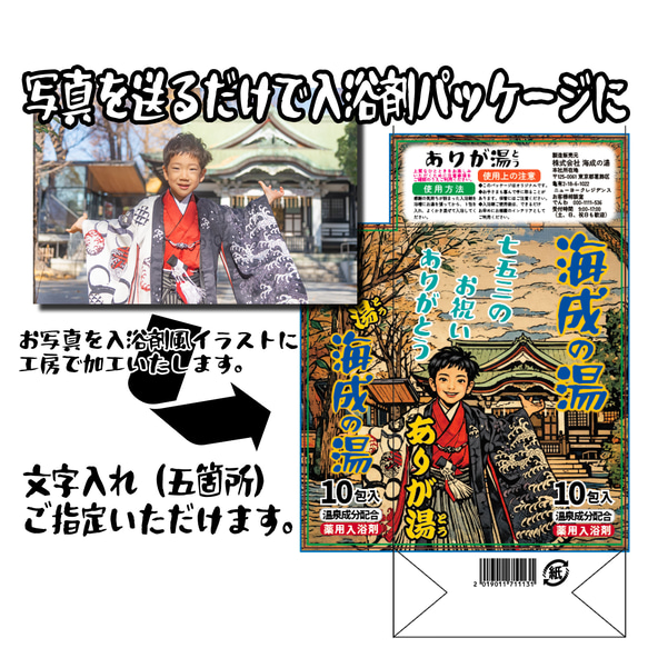 ありが湯（とう）オリジナル入浴剤ギフト　送別ギフト　写真を送るだけでオリジナルパッケージを工房で作製（既製品入浴剤入） 2枚目の画像