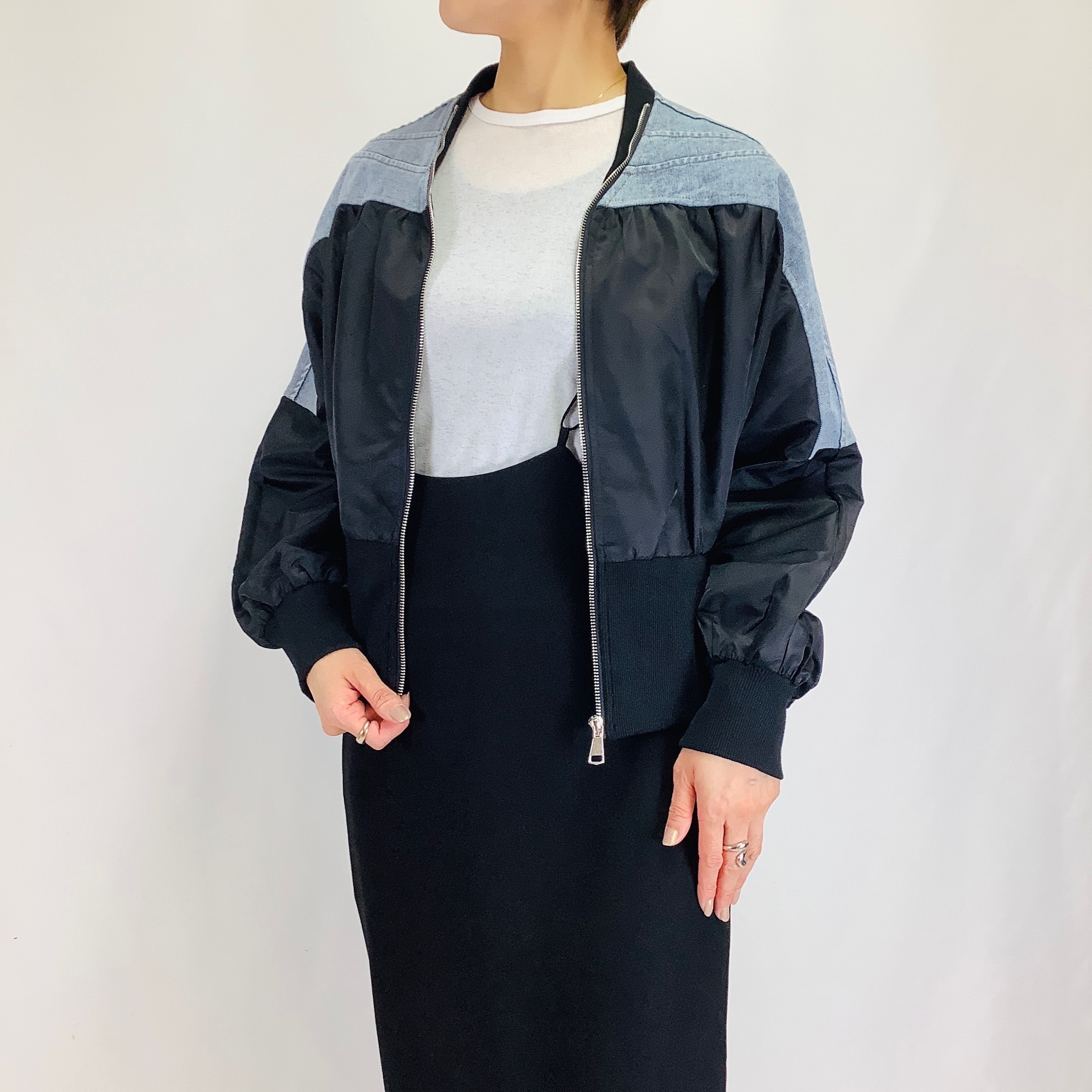 №A16702　【2026年 春　新作】デニム切替ROOKテイストジャケット