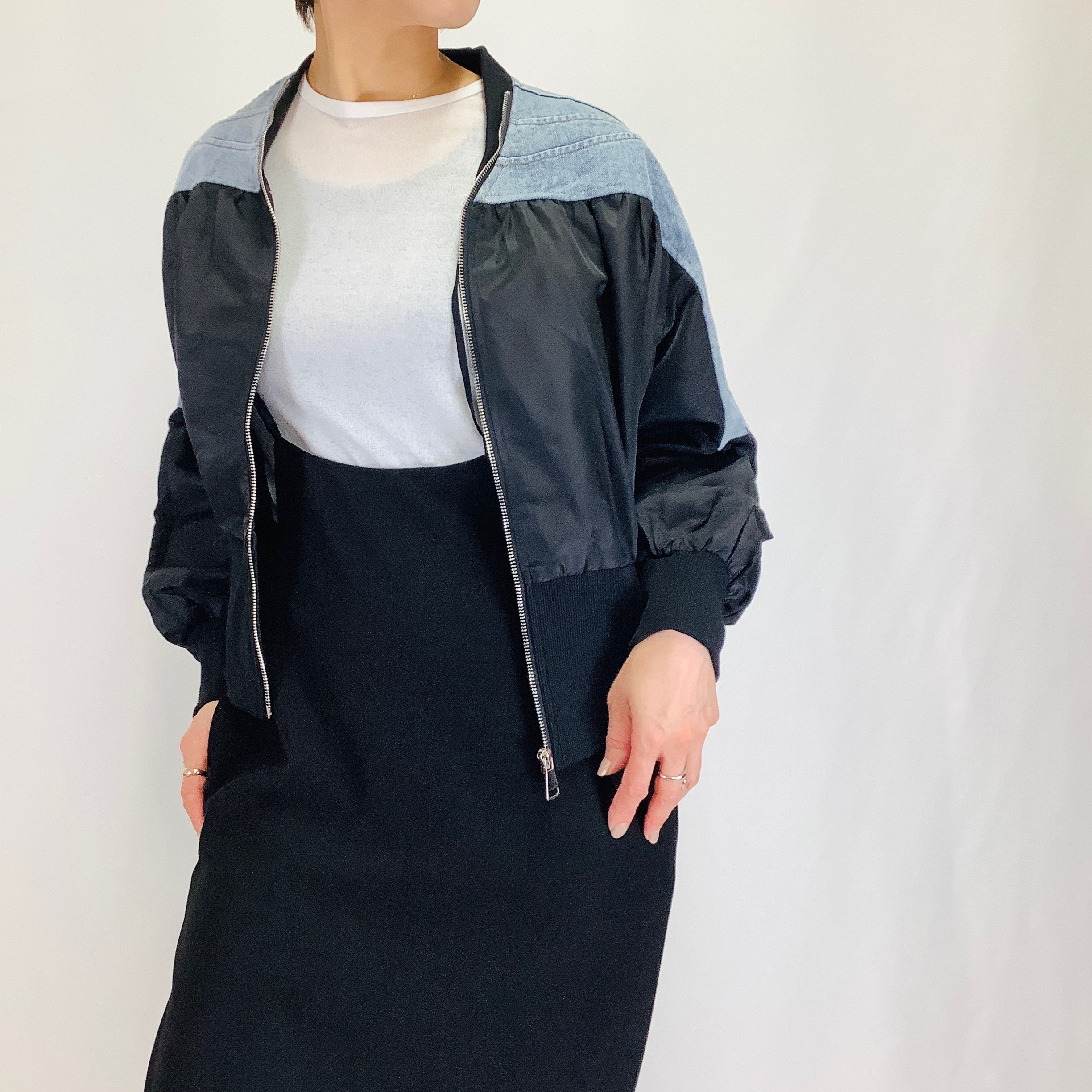 №A16702　【2026年 春　新作】デニム切替ROOKテイストジャケット