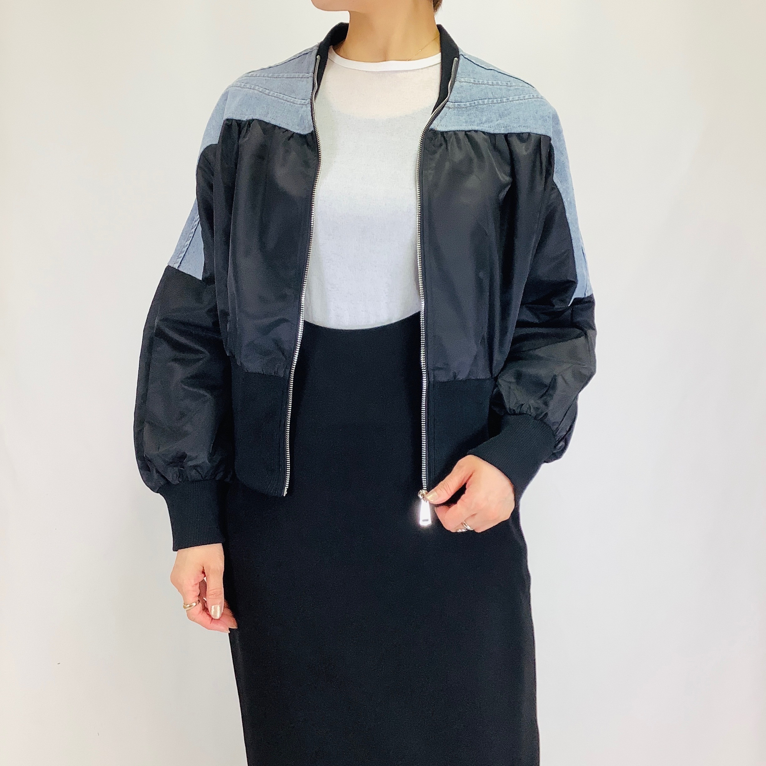 №A16702　【2026年 春　新作】デニム切替ROOKテイストジャケット