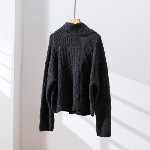 レトロなラップオーバーカーディガン ケーブル編みカーディガン ウール