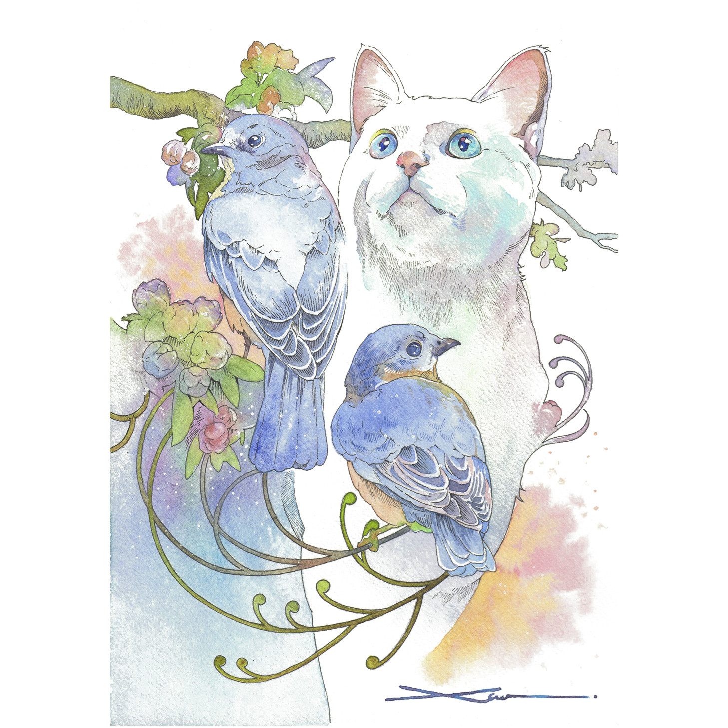 春を待つ_水彩原画_イラスト