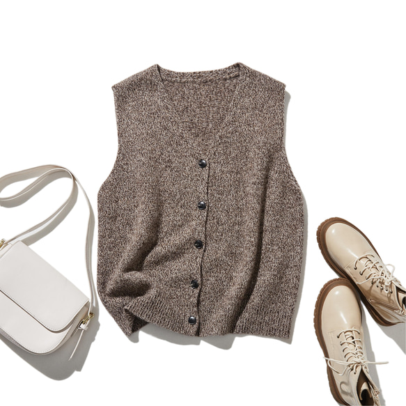 高品質羊毛V領背心，100%羊毛，淺棕色，260118-1 第1張的照片