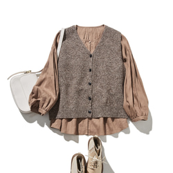 高品質羊毛V領背心，100%羊毛，淺棕色，260118-1 第12張的照片