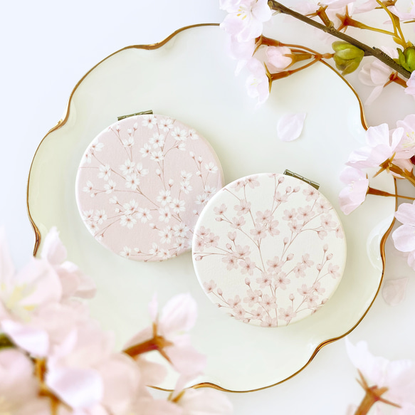 【美品】JAY STRONGWATER コンパクトミラー 花鳥風月 ￼￼￼ピンク 桜柄 コンパクトミラー 鏡 手鏡 花柄 名入れ リボン さくら 梅 桃 手鏡