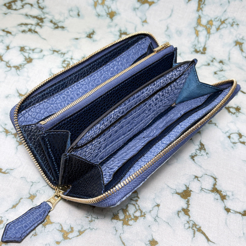 【ヌバックアリゲーター】(鰐革:Blue Jeans) firebird【NO.25】ラウンドファスナーロングウォレット