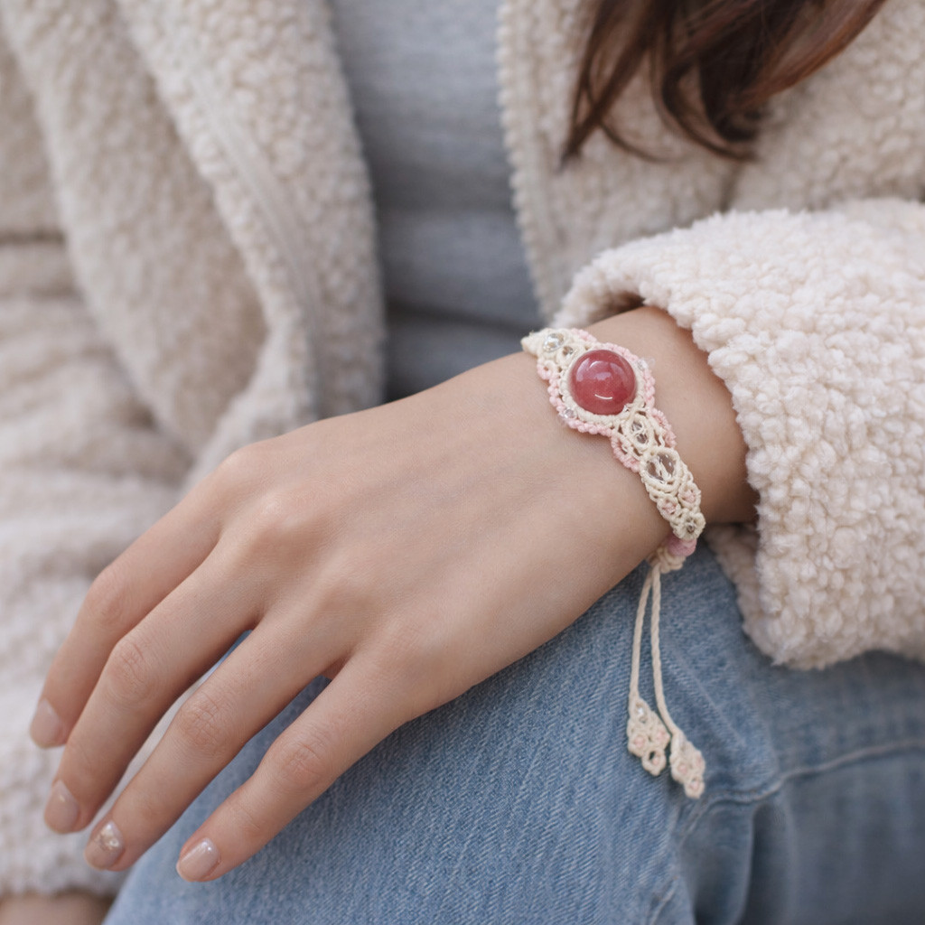 情熱の魔石『ロードクロサイト/インカローズ』マクラメ編ブレスレット