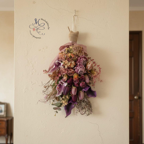 ドライ風アーティフィシャルフラワースワッグ チューリップとカラーの春スワッグ ドライ風アーティフィシャルフラワースワッグ チューリップとカラーの