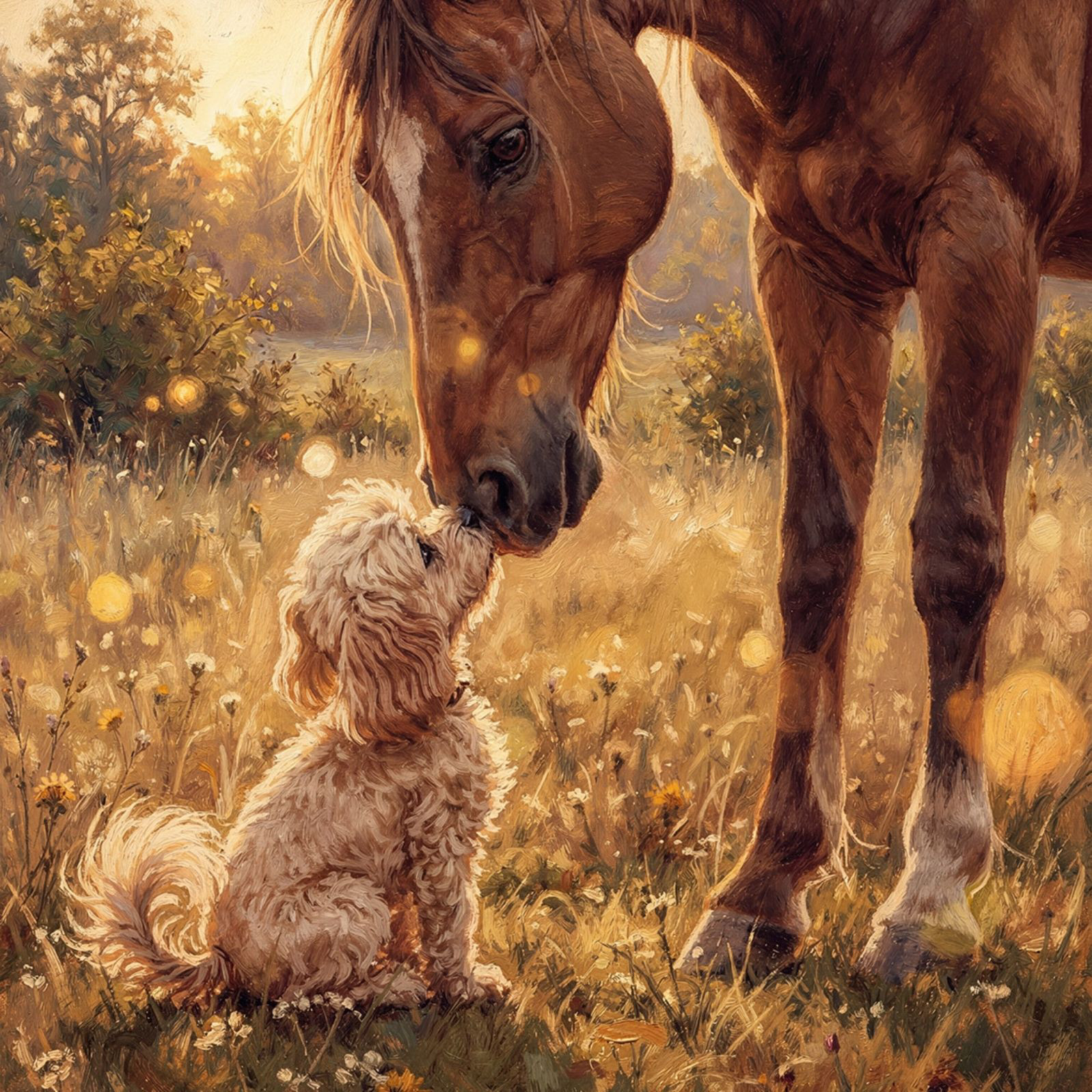 【馬と犬 - トイプードル・犬 No.1】高品質ジークレー版画★ 名入れOK★ うちの子に描き変え可能です。