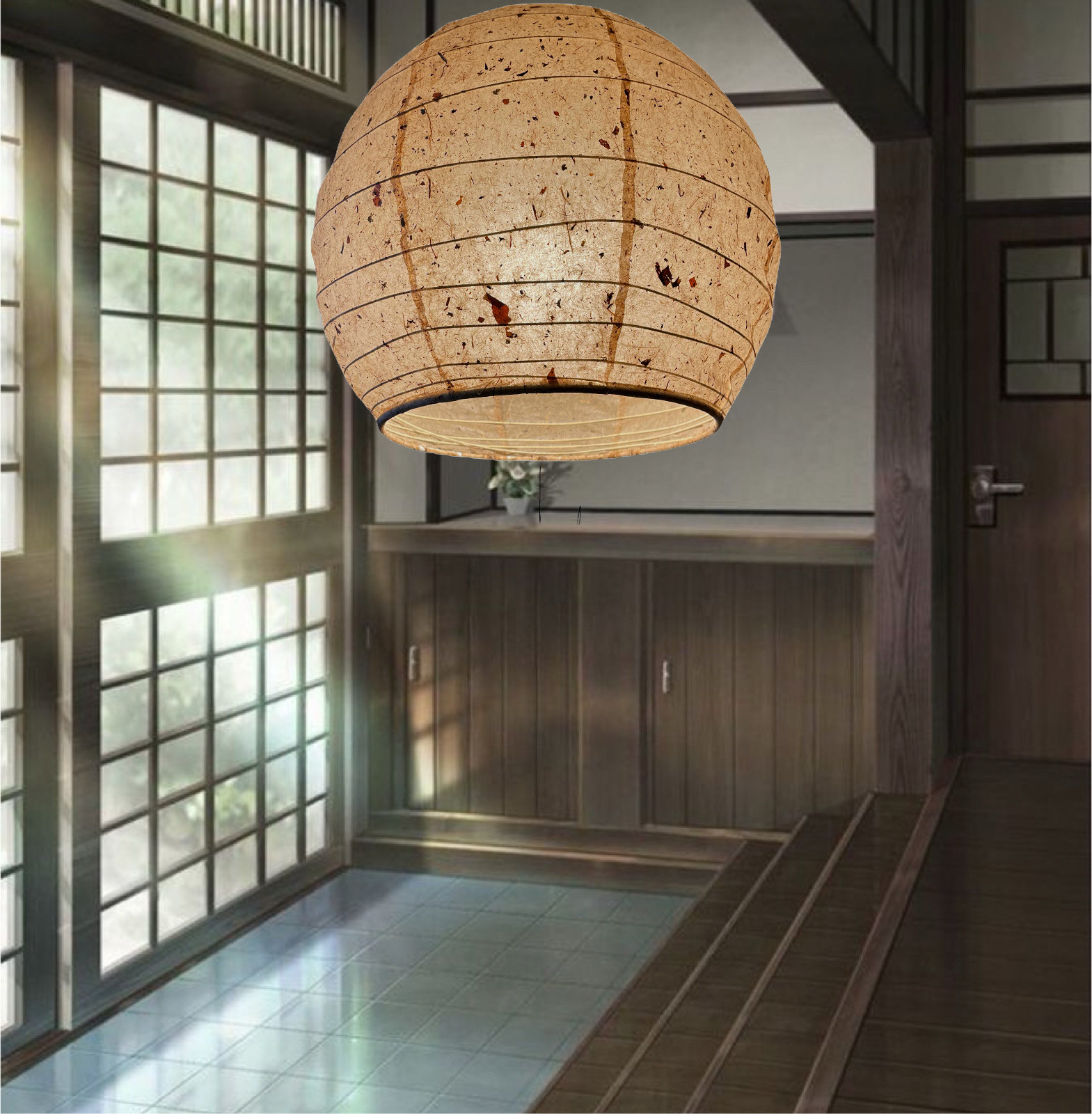 岐阜産杉皮入り和紙提灯ペンダント照明灯具付き径40㎝