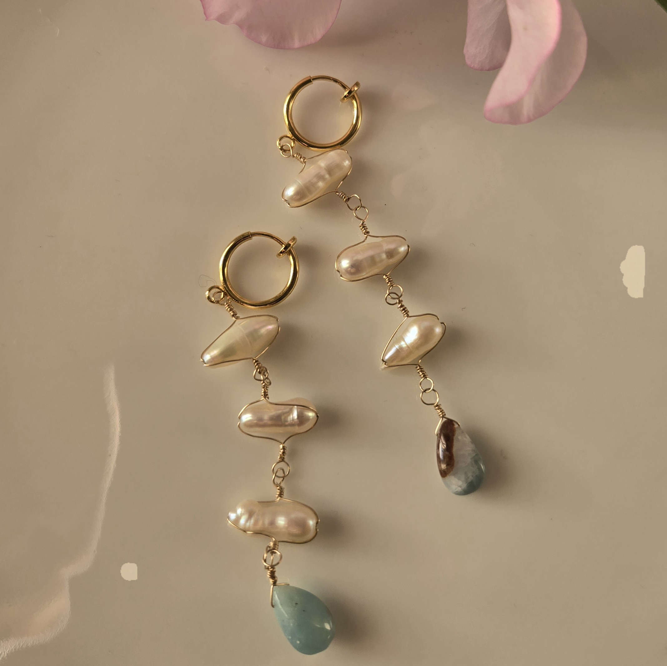 ワンランクアップしたお洒落を！淡水パールとプレナイトのピアス／イヤリング【development 】