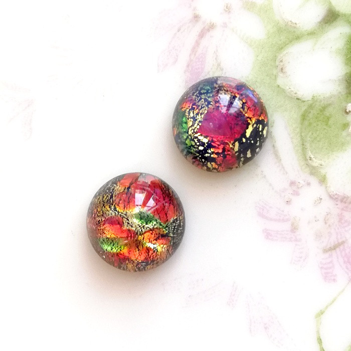 1個】ヴィンテージ レッド＆ブラックファイヤーオパール ガラス