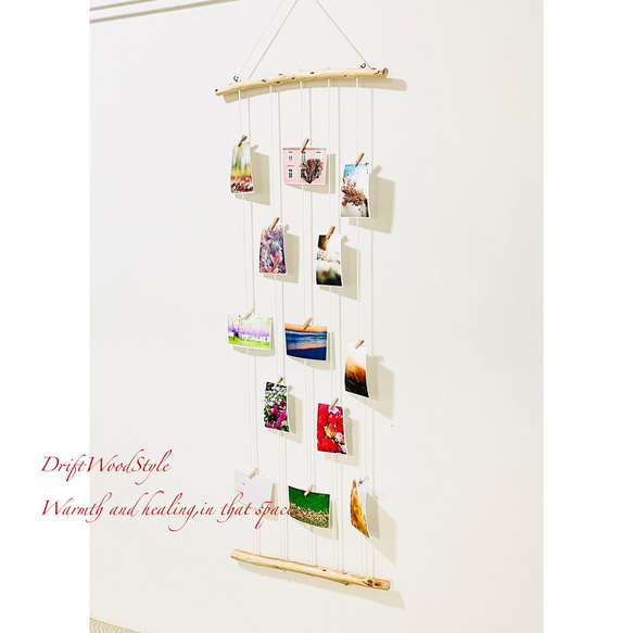 専用 壁一面に写真を飾れるロングサイズのフォトディスプレイ 流木 写真ハンガー ウォールデコ 壁掛け N1 3枚目の画像