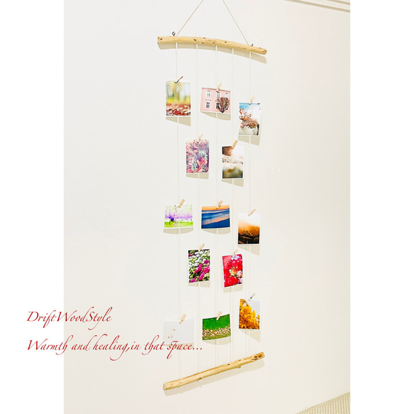 専用 壁一面に写真を飾れるロングサイズのフォトディスプレイ 流木 写真ハンガー ウォールデコ 壁掛け N1 2枚目の画像