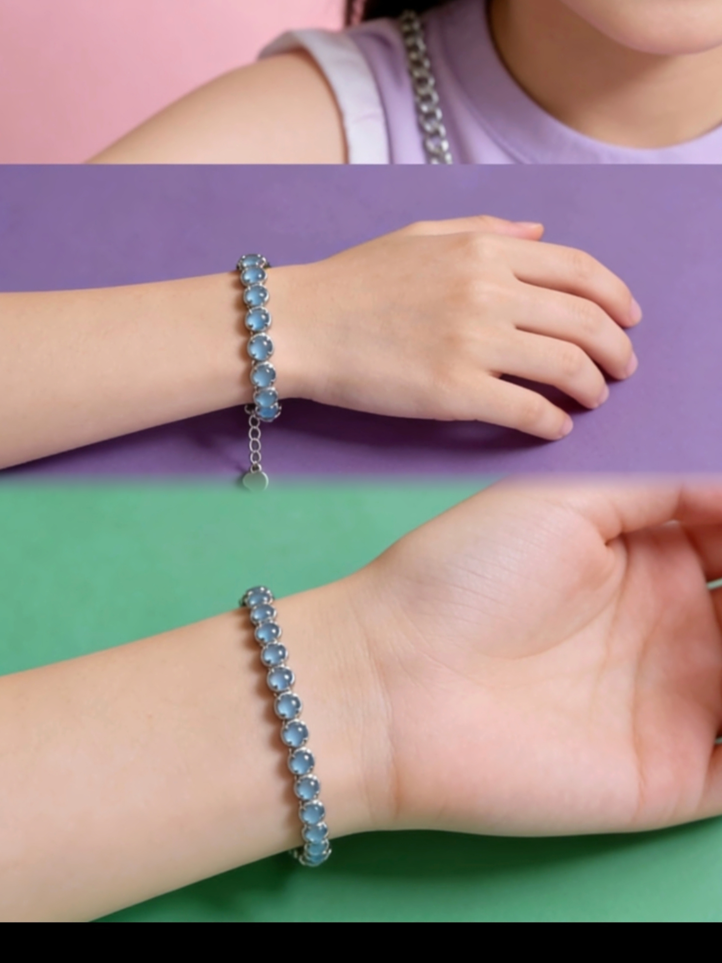 独自デザイン、自分でプロが手掛けた、天然の夢のようなアイスブルー翡翠のブレスレット