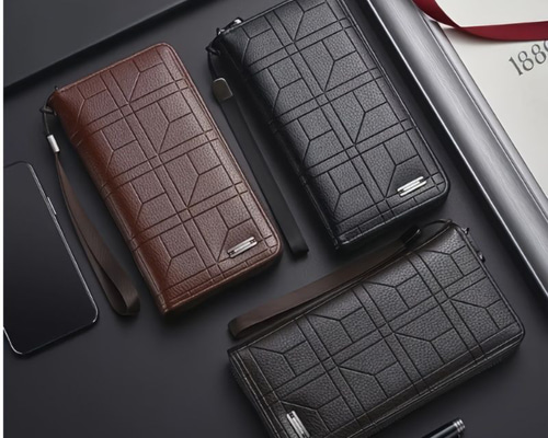 長財布 メンズ 財布 PUレザー ウォレット ストラップ付き ファスナー