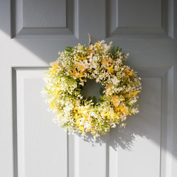 ミモザと小花グリーンのスプリングリース｜春を告げるナチュラルリース（直径30cm） 5枚目の画像